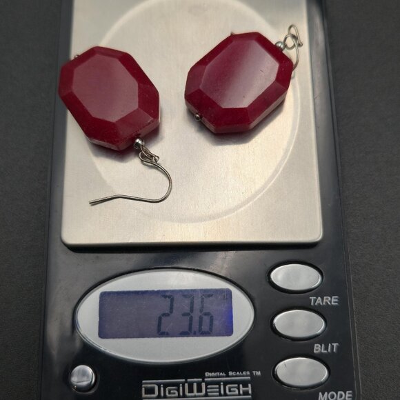 Silver Over Copper Large Red Faceted Stone Earrings A6094 - Picture 5 of 5